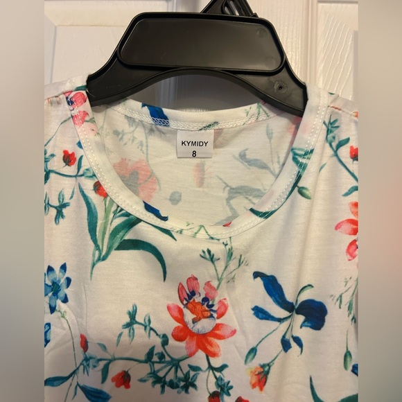 Girls👧🏼White Floral💐Summer☀️Casual Swing Dress👗Pockets Sz 8T - Picture 3 of 6